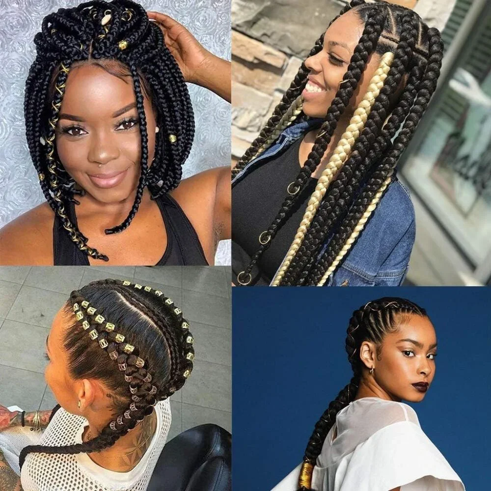 3 Boxes Hair Jewelry Accessories Charms for Braids Dreadlocks, Gold Silver Shell